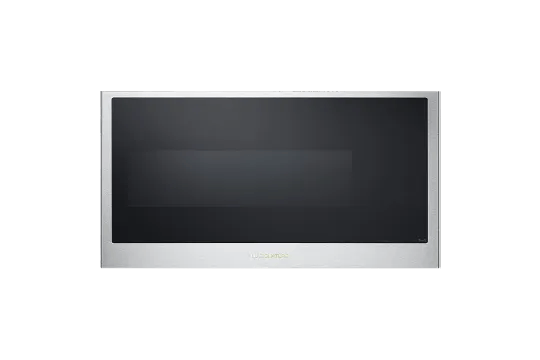 LG SIGNATURE over-the-range microwave with sleek black glass front and stainless steel frame