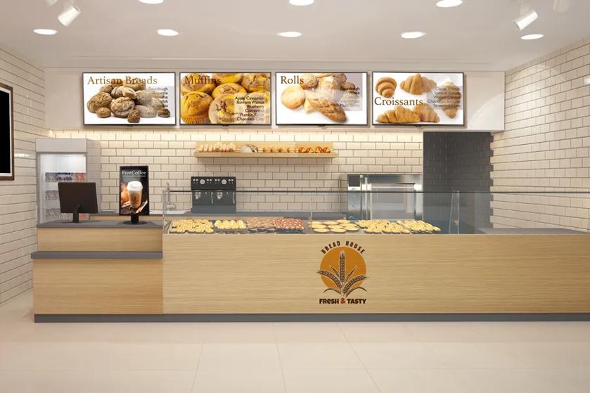 A chic bakery uses LG displays to show their menu. 