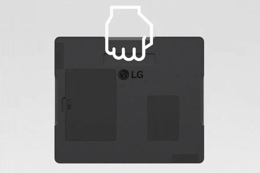LG digital x-ray detector with an outlined hand above it, suggesting portability.