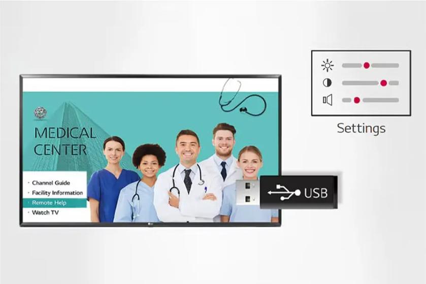LG Hospitality TV showing USB settings.