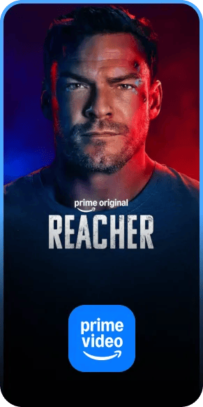 LG webOS TV displaying Prime Video app with Reacher prime original series content on screen