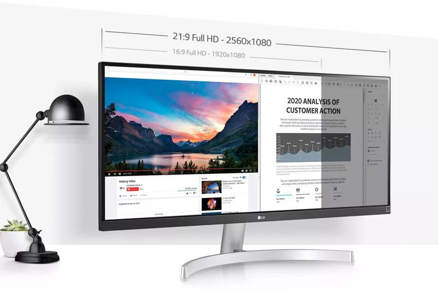 29 inch UltraWide Full HD 2560x1080 Display provides 33 more screen space than 16 9 Full HD resolution display