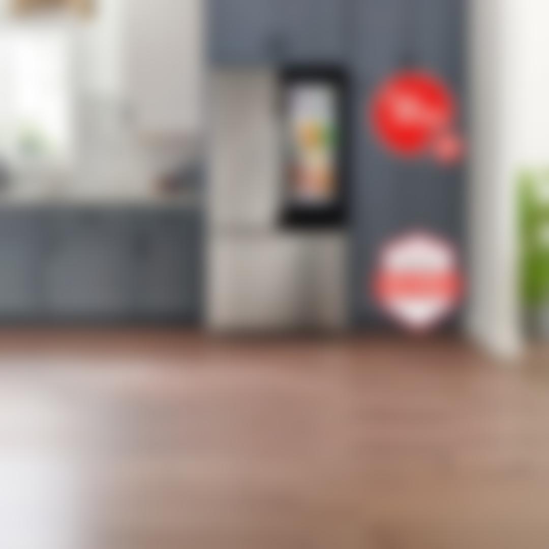 An LG InstaView Refrigerator in a stylish kitchen setting. “Top Deals” and “America’s Most Reliable Line of Home Appliances” badges. 