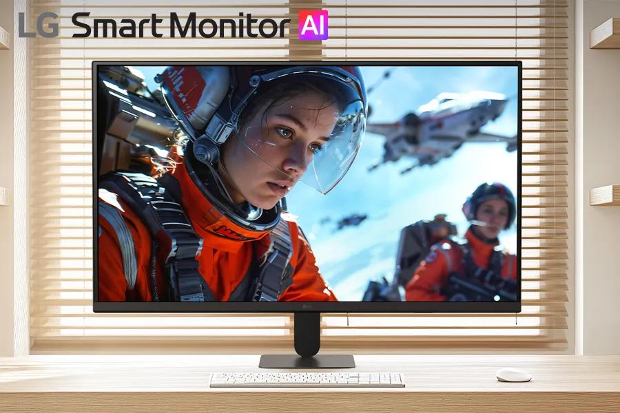 LG 32U701SB-B Smart Monitor AI displaying 4K content with astronaut scene on screen