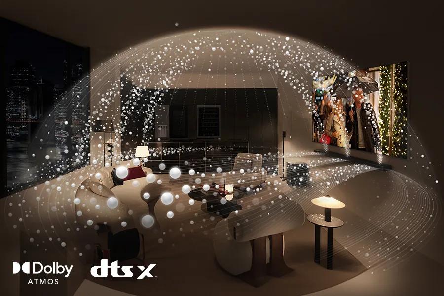 Sound bubbles coming from the Soundbar and spreading across the room