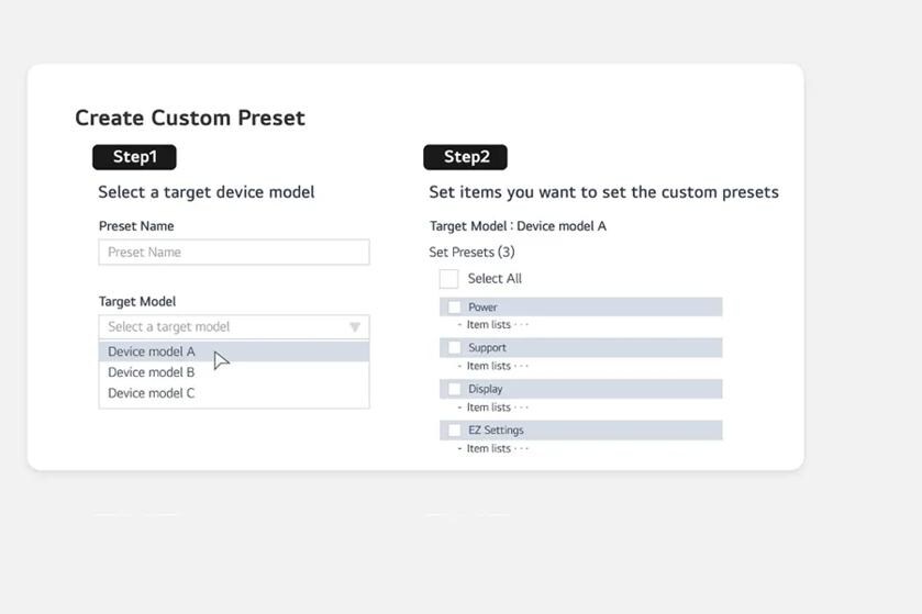Screen to create custom preset for ConnectedCare