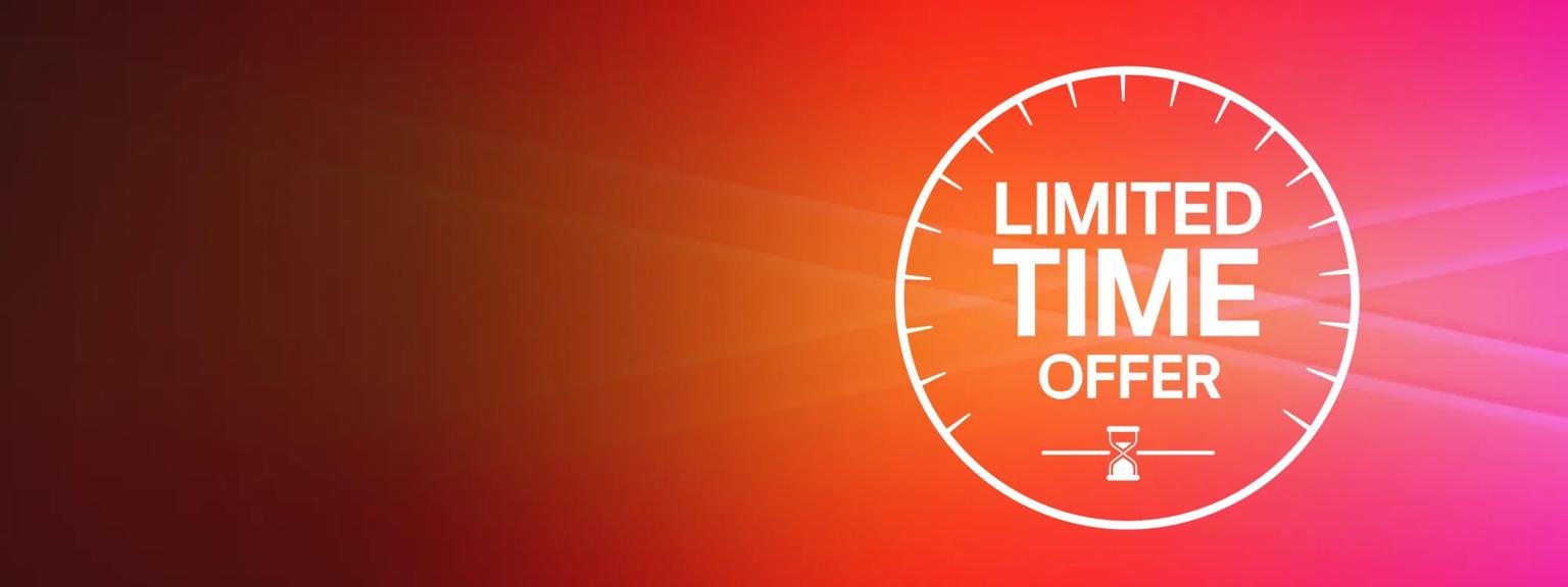 Limited Time Offer promotional banner with a clock graphic and a glowing red-to-pink gradient background.