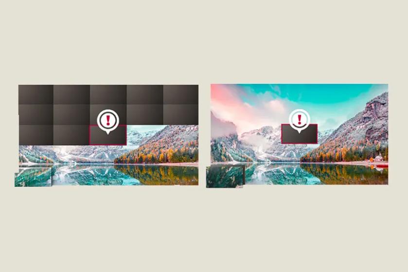 Two landscapes; the left is obscured by a grey grid, and the right is vivid and unobstructed.