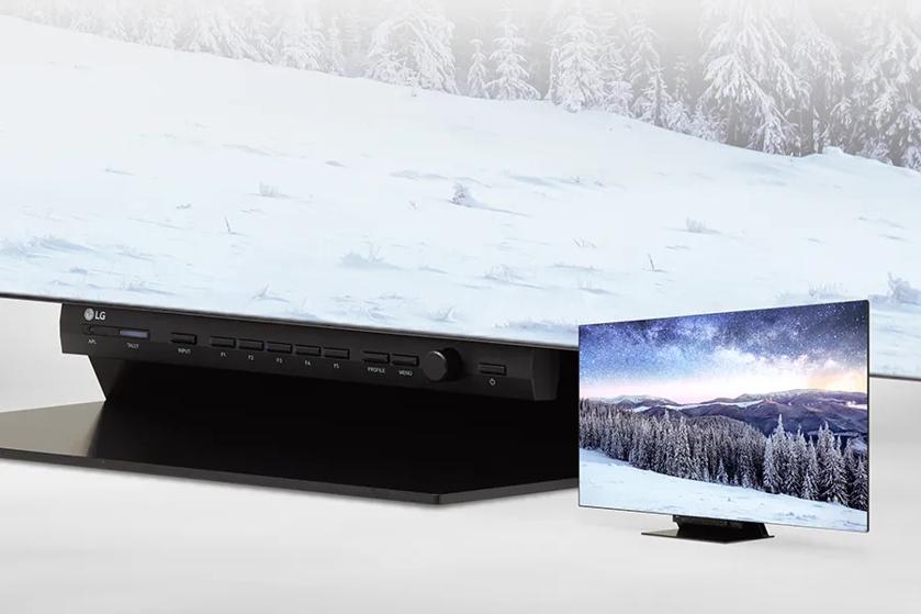 Large and small displays on a flat surface, showing winter scenes.