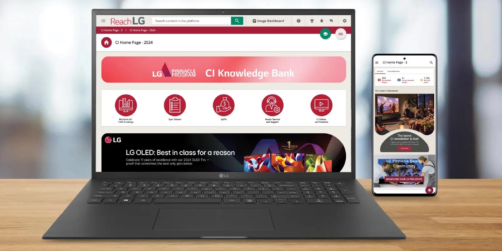 A laptop and a mobile phone showcasing Reach LG landing page.