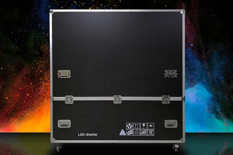 Ultimate business display flight case on a colorful background.