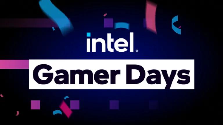 Intel Gamer Days promotional banner with colorful confetti on dark background