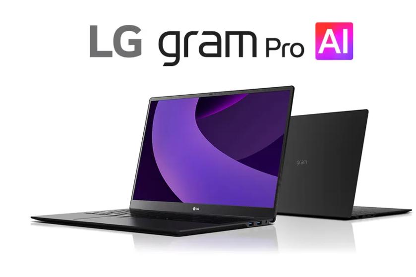 Accordion - gram Pro AI laptop facing forward with another laptop at it's back facing the other direction