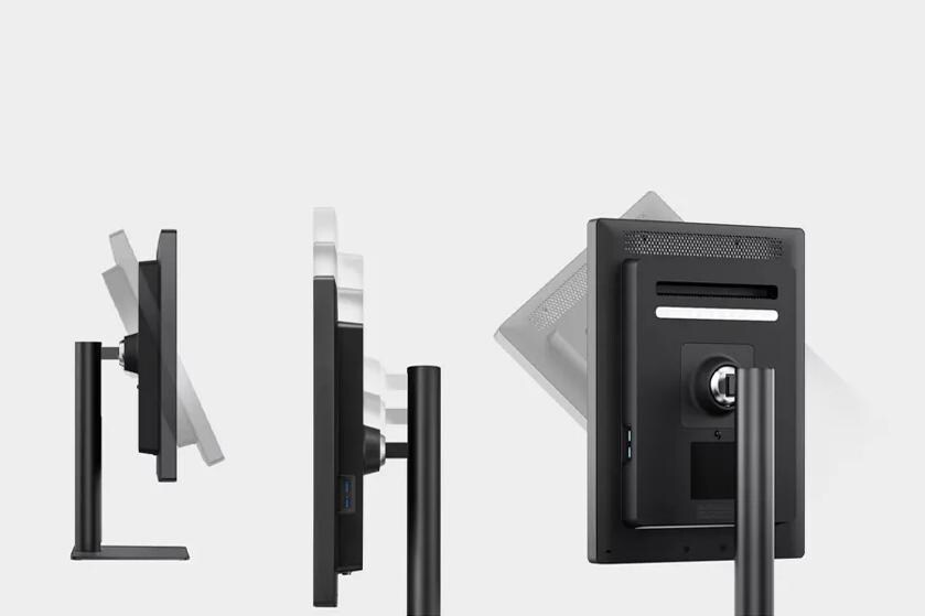 Side and back views of an LG diagnostic monitor illustrating its slim design and adjustable stand.