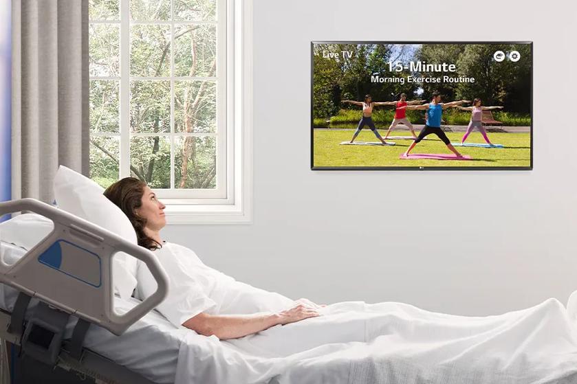 Patient watching LG Hospitality TV.