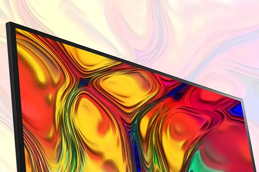 Abstract design on a monitor screen with vivid swirling colors.
