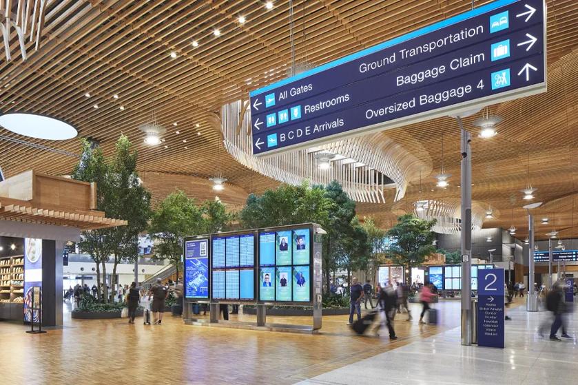 Signage in the Portland airport helps travelers find their way.