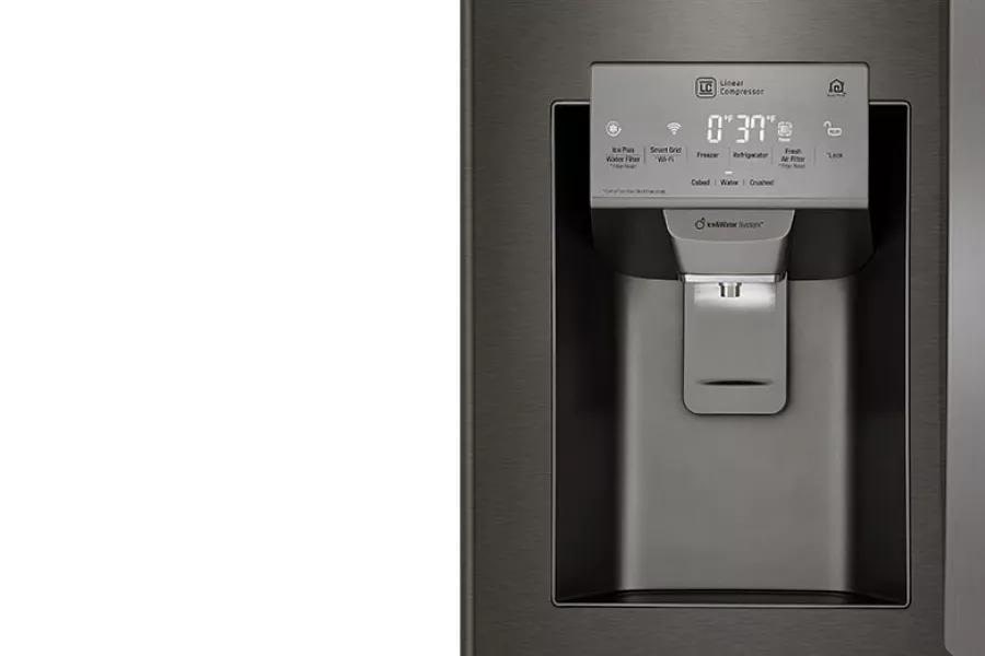 Refrigerator showcasing ice and water dispenser