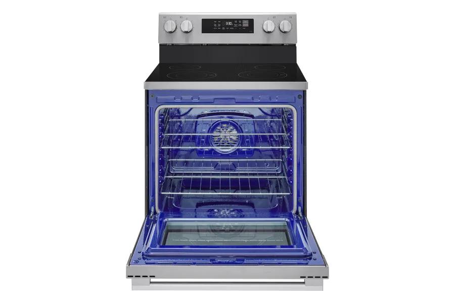 LREN6321VE product image showing open oven door with brilliant blue interior