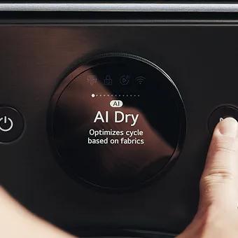 User selecting AI Dry cycle on LG dryer using digital control dial.