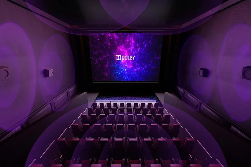 Cinema auditorium with Dolby sound system and vivid screen display.