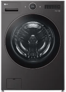 Front view of the dark gray front-load WM6500 washer.