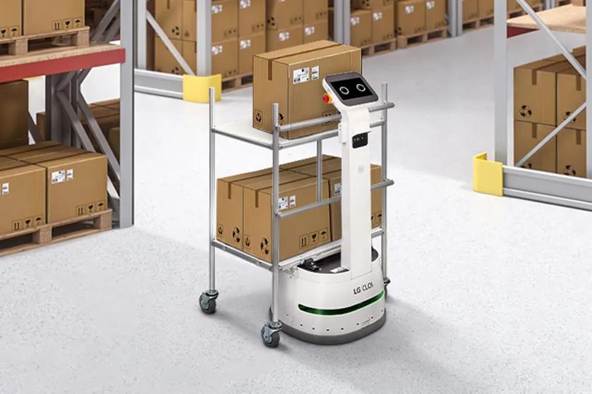 CLOi carries boxes in a warehouse