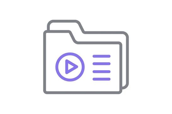 Folder icon with a play button and text lines inside.