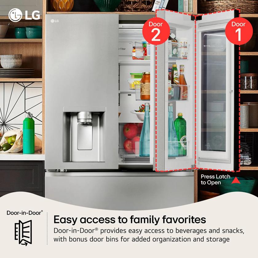 Easy access to family favorites
Door-in-Door® provides easy access to beverages and snacks, with bonus door bins for added organization and storage