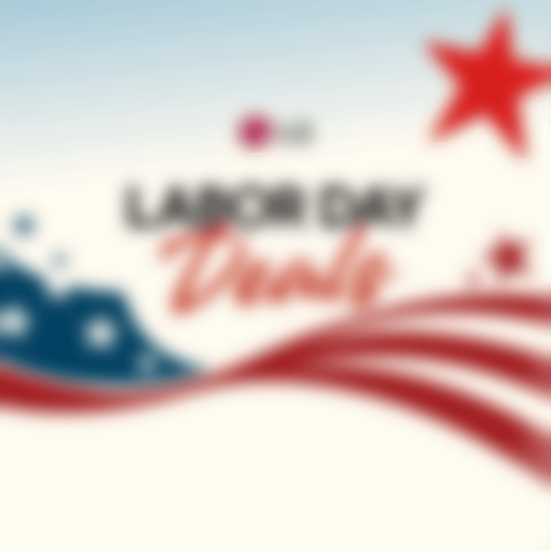 LG Labor Day Deals promotional graphic with American flag illustration and stars
