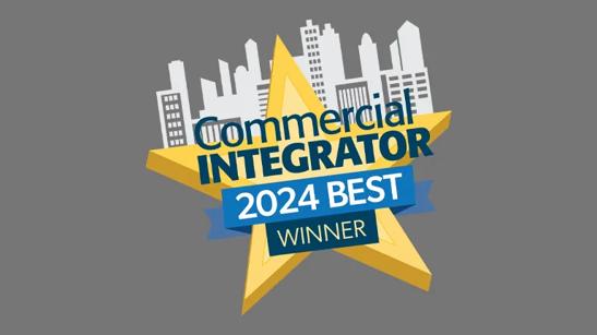 Graphic with a yellow star, urban skyline, and text: "Commercial INTEGRATOR 2024 BEST WINNER."
