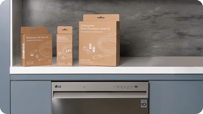 three installation hardware boxes sit on a white countertop