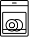 A simple black line icon representing a front view of an LG dishwasher with two round plates visible inside the appliance.