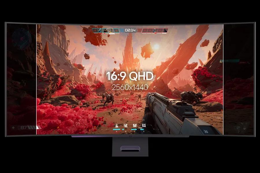 LG 45GX90SB-B UltraGear OLED Gaming Monitor featuring 16:9 QHD 2560x1440 resolution display with gaming scene