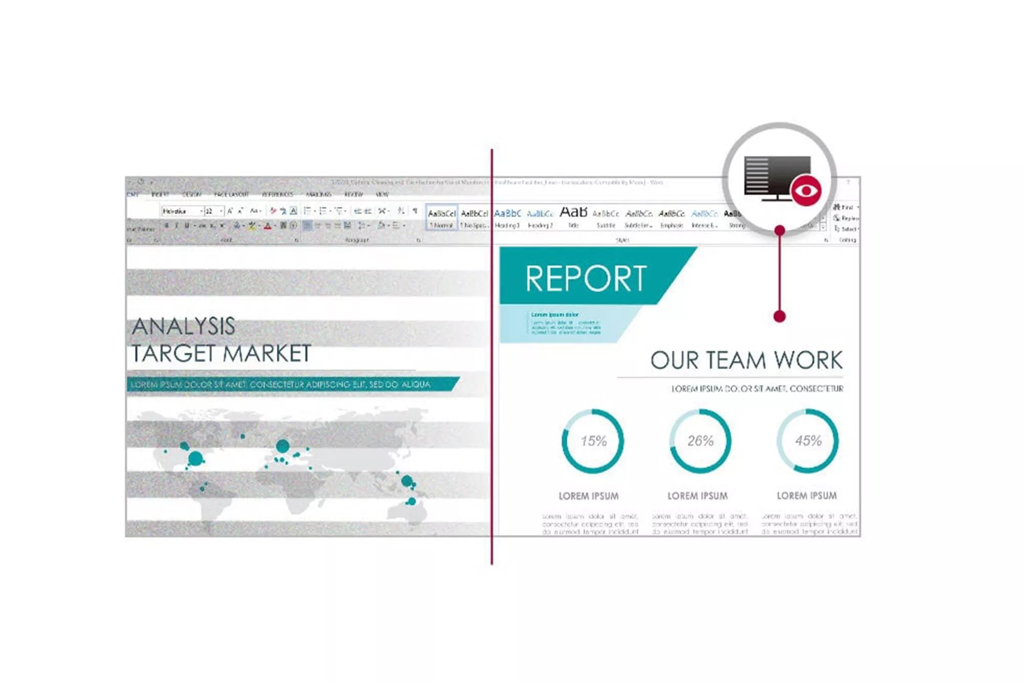 Work report displayed on the monitor with reduced flickering comparing to conventional mode