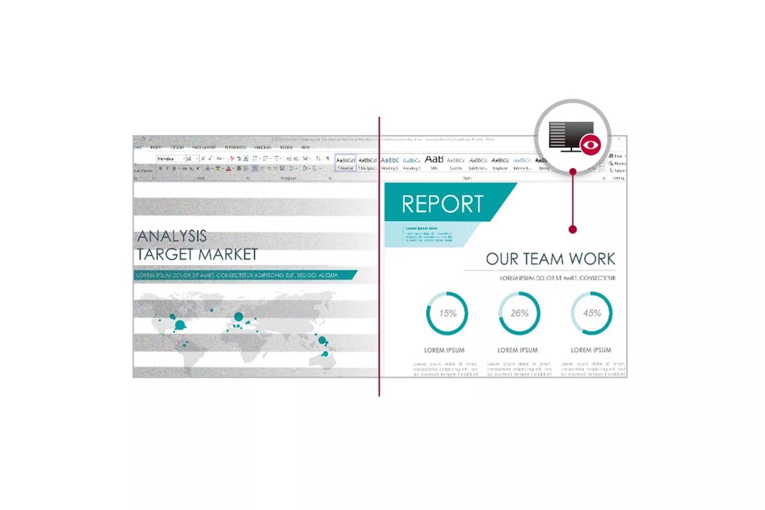 Work report displayed on the monitor with reduced flickering comparing to conventional mode