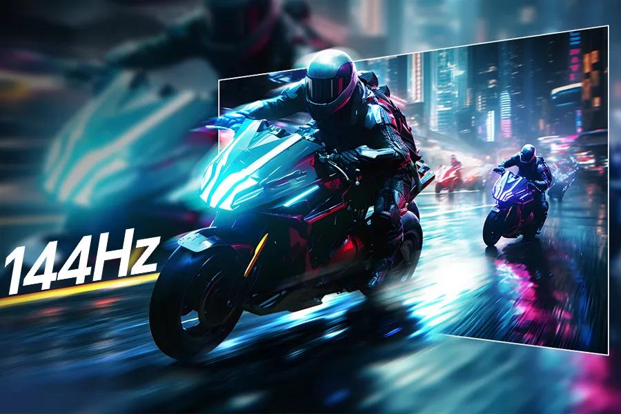 LG 27G414B-B UltraGear Monitor featuring 144Hz refresh rate with high-speed gaming scene displayed on screen