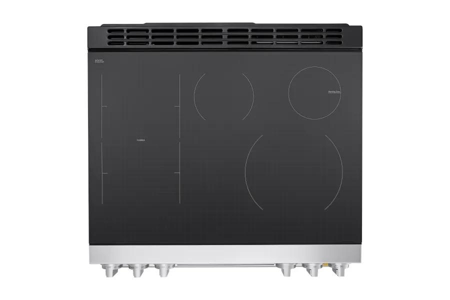 LSIU6339XE Range with Flex Cooking Zone featuring multiple heating elements and cooking areas on smooth black cooktop surface