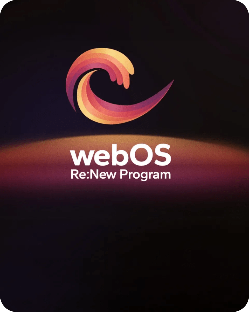 Logo of the WebOS Re:New program, featuring modern design elements and vibrant colors representing innovation and support.