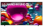 Smooth, fabric-like waves in bright colors on an LG Nano 4K UHD screen.
