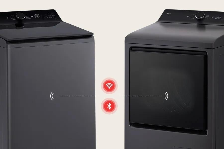 LG DLHC8402B Dryer with Auto-Select Compatible wireless connectivity feature showing WiFi and Bluetooth icons