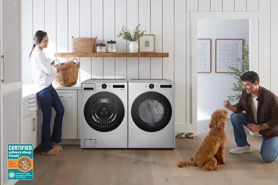 AAFA certified LG washers with the Allergiene™ Cycle remove over 95%3 of pet dander and dust.
