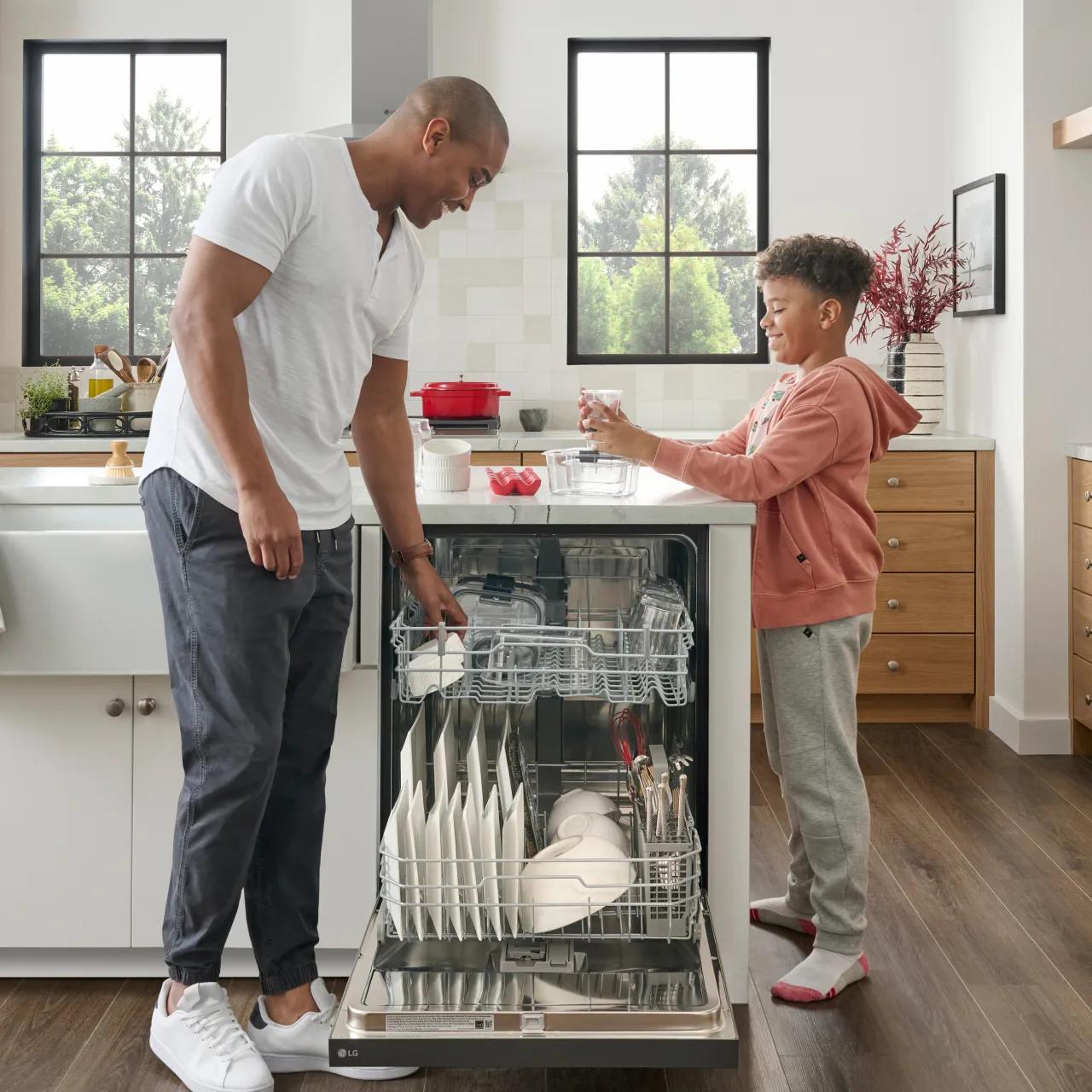 Dishwashers with Dad and child