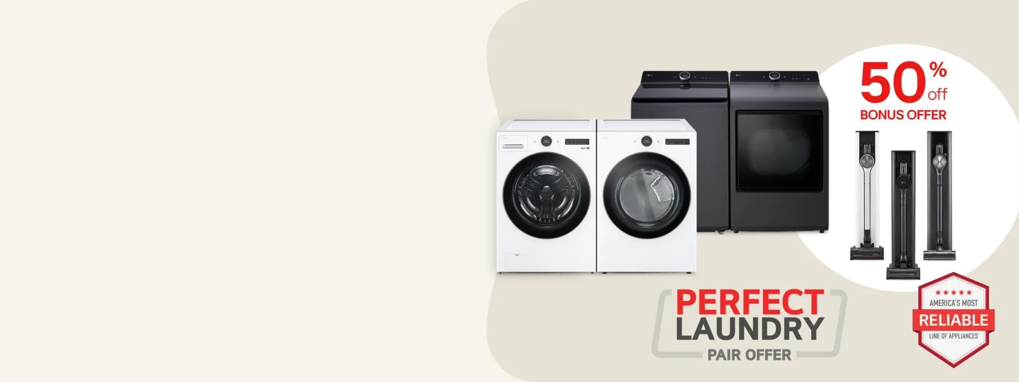 Get $100 off select laundry pair + 50% off vacuums