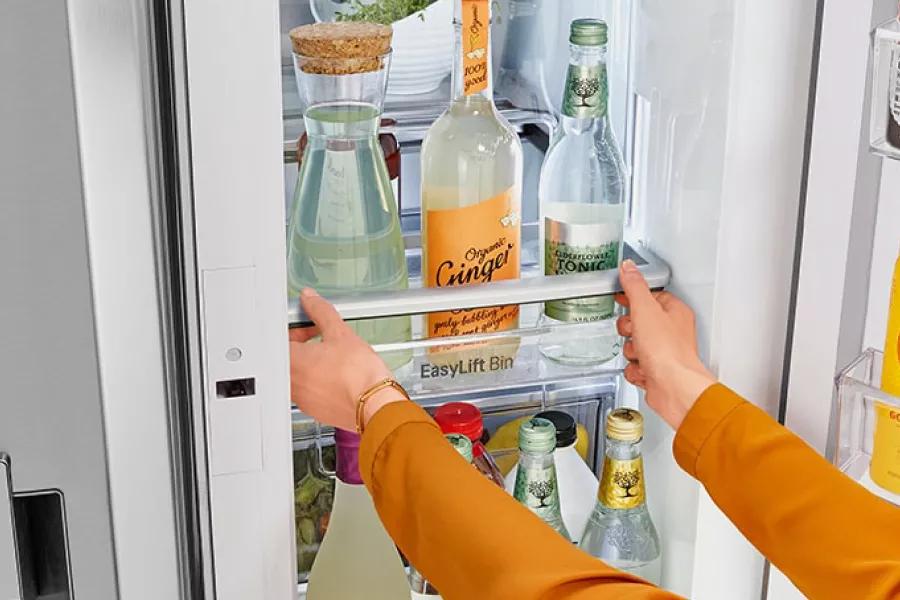 Refrigerator showcasing styled adjustable bins