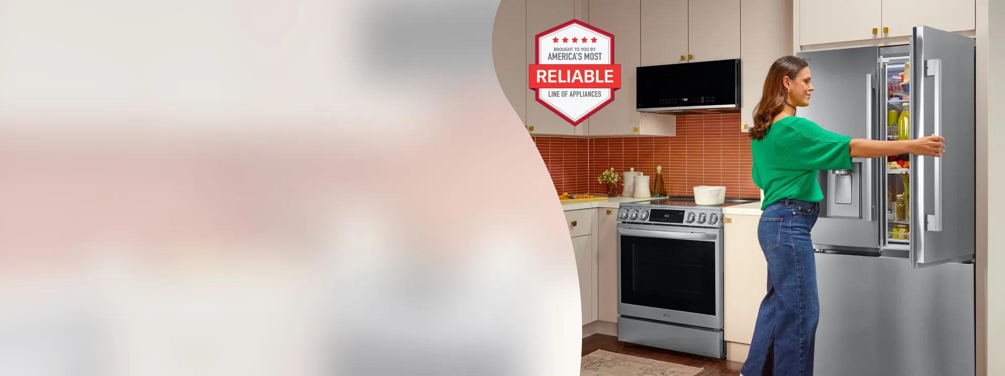 LG’s first-ever Counter-Depth MAX™ refrigerator with Zero Clearance hinges and 45% thinner doors* lets you install next to a wall or cabinetry with virtually no clearance needed**.