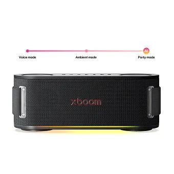 LG XBOOM speaker with AI Lighting that adapts to voice, ambient, and party modes.