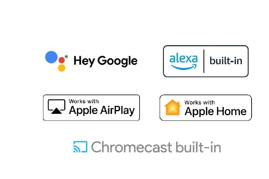 Hey Google
alexa built-in
Works with Apple AirPlay
Works with Apple Home
Chromecast built-in