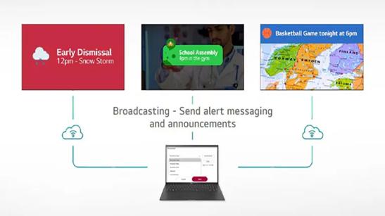 ConnectedCare DMS broadcasting and alert message screen samples