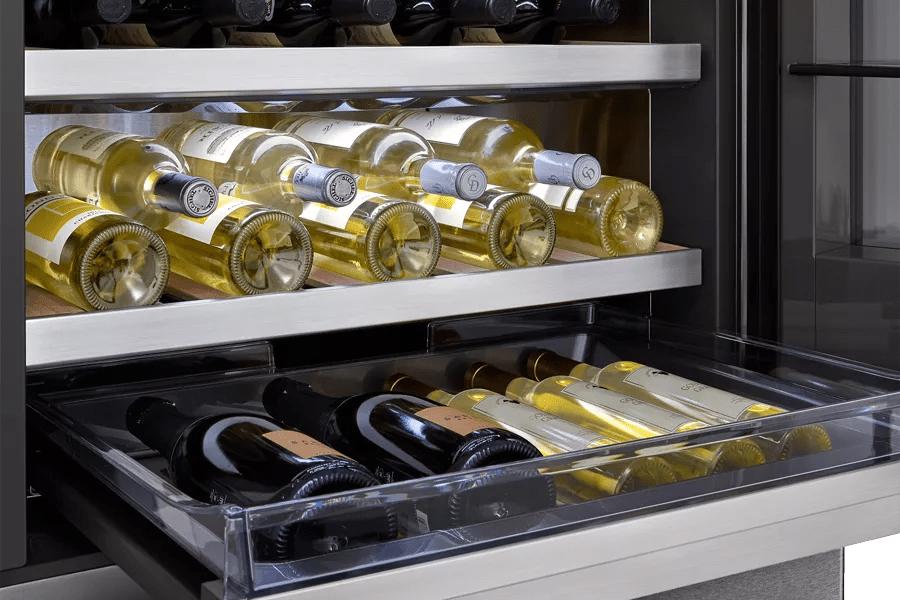 Red and white wines are placed on the LG SIGNATURE Wine Cellar s storage
